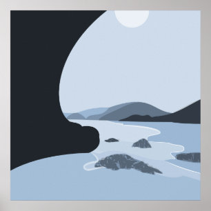 Poster Acier Abstrait Bleu Stylisé Beach Seascape