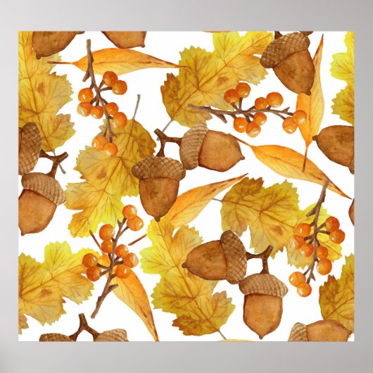 Poster Acornes d'automne : aquarelle Thanksgiving Design (Devant)