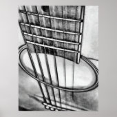 Poster Acoustic Guitar Perspective Strings Black White (Devant)