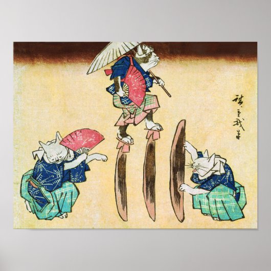Poster Acrobat Cat, Hiroshige, Ukiyo-e (Devant)