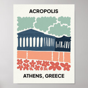 Poster Acropole Athènes Grèce Voyage abstrait art floral