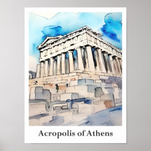 Poster Acropole d'Athènes Grèce Aquarelle Voyage