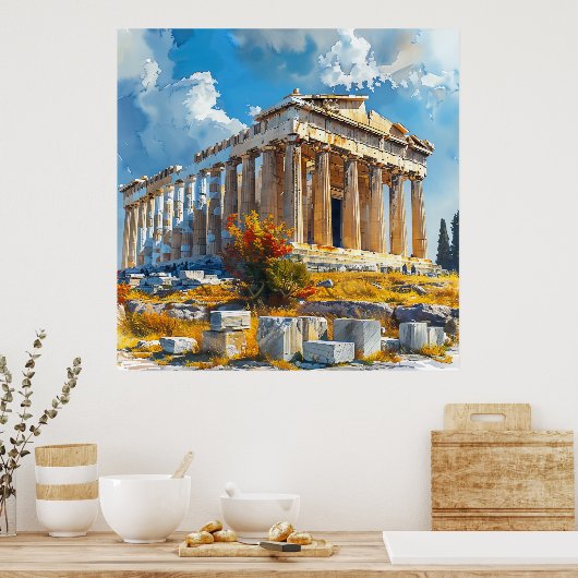 Poster Acropole grecque Aquarelle Points de repère (Cuisine)