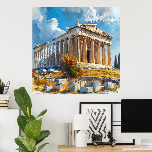 Poster Acropole grecque Aquarelle Points de repère (Bureau à domicile)