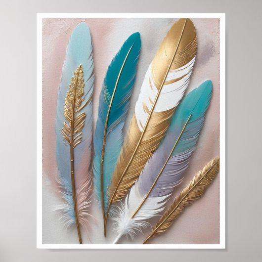 Poster acrylique de peinture de plumes de boho-chic sur s (Devant)