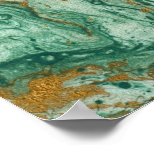 Poster Acrylique vert doré : art de la texture marbré. (Coin)