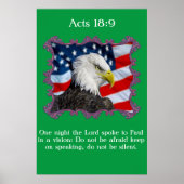 Poster Actes 18:9 Avec un aigle devant un drapeau américa (Devant)