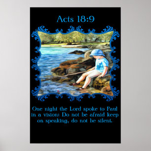 Poster Actes 18:9 Enfant garçon pêche dans la rivière.
