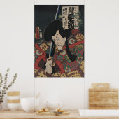 Poster Acteur japonais Ukiyo-e Samurai Kabuki par Kunisad (Cuisine)