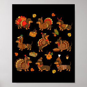 Poster Action de grâce Dachshund Drôle Dinde Chien Wiener