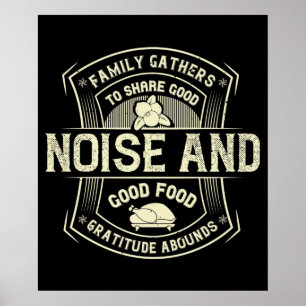 Poster Action de grâce - La famille se réunit pour partag