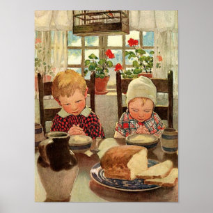 Poster Action de grâce vintage, enfants reconnaissants