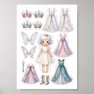 Poster Activité de découpage de poupées en papier de fées