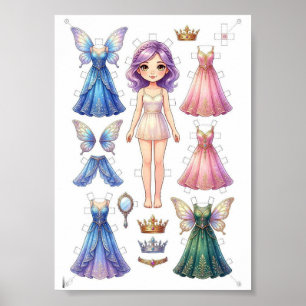 Poster Activité de découpage de poupées en papier fées po