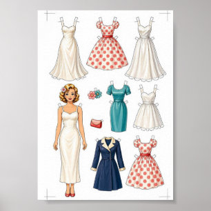 Poster Activité de découpage de poupées en papier vintage