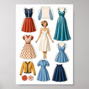 Poster Activité de découpage de poupées en papier vintage