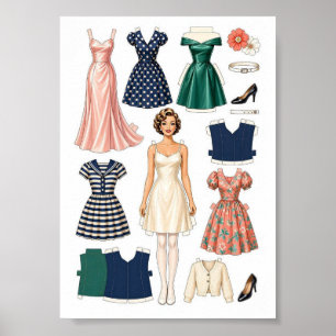 Poster Activité de découpage de poupées en papier vintage