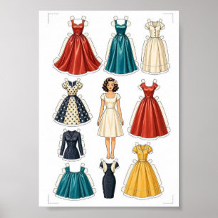 Poster Activité de découpage de poupées en papier vintage