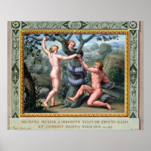 Poster Adam and Eve with the Serpent, illustration from t
