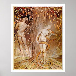 Poster Adam, Ève et serpent dans le jardin d'Éden par