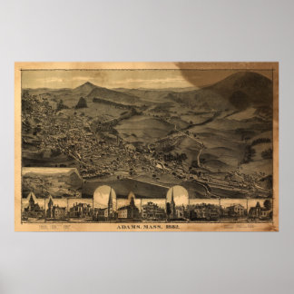 Poster Adams Massachusetts 1882 Carte panoramique antique