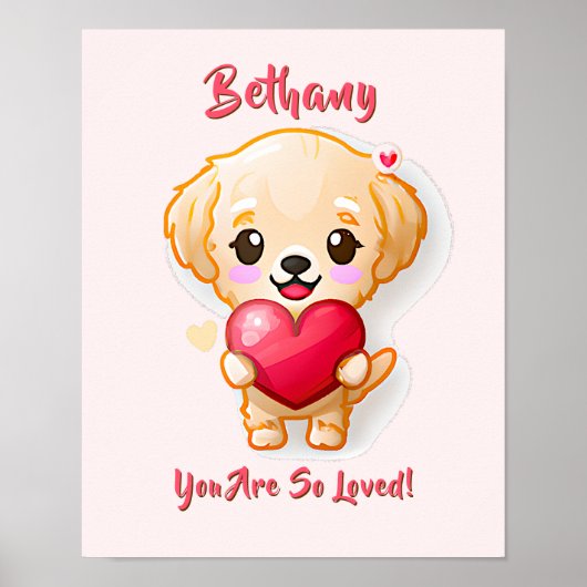 Poster Add Name Text Golden Retriever Puppy Heart Nursery (Devant)