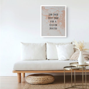 Poster Add Your Custom Text, White & Light Salmon Marble