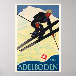 Poster Adelboden Suisse Suisse Bernois Ski Hiver