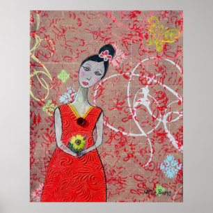 Poster : Adeline en robe rouge
