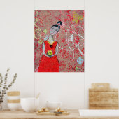 Poster : Adeline en robe rouge (Cuisine)