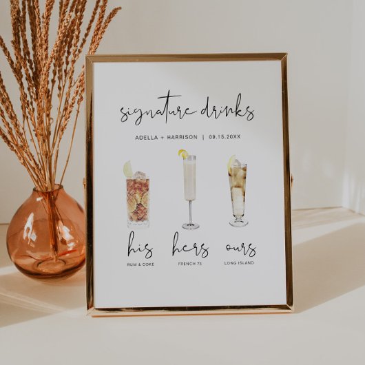 Poster ADELLA Minimal Watercolor Cocktail Signature Boiss