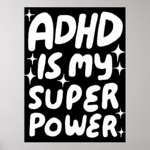 Poster ADHD est ma Superpower Fun Bubble Lettres B&W