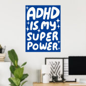 Poster ADHD est ma superpuissance Fun Bulle Lettres Bleu (Bureau à domicile)