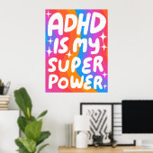 Poster ADHD est ma superpuissance Fun Bulle Lettres color (Bureau à domicile)