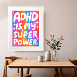 Poster ADHD est ma superpuissance Fun Bulle Lettres color<br><div class="desc">J'espère que vous aimez cet art amusant ! Ajoutez votre propre texte, changez aussi la couleur arrière - plan. Sélectionnez la taille de l'impression à l'aide du menu déroulant ci-dessus, et vous pouvez cliquer sur le bouton "modifier la conception" pour customiser l'illustration pour qu'elle s'adapte à n'importe quelle taille de...</div>