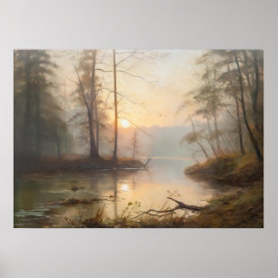 Poster Admirer le lever du soleil sur la rivière