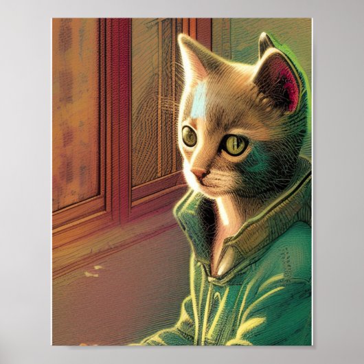 Poster Ado chatte vert pull urbain alien (Devant)