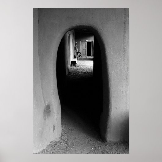 Poster Adobe Doorway Architecture Photographie noir et bl (Devant)
