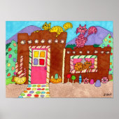 Poster Adobe Gingerbread Maison avec chats Folk Art (Devant)