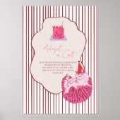 Poster Adopt a Cat Pink Cake on Stripes Birthday Decor (Devant)