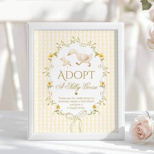 Poster Adopt A silly Goose 1st Birthday Yellow Gingham
