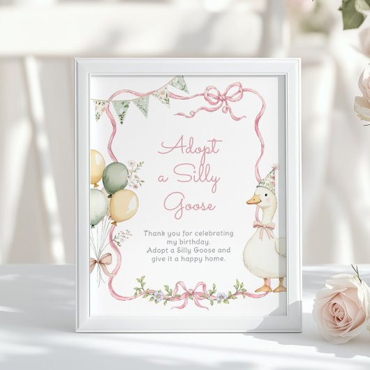 Poster Adopt a Silly Goose Whimsical Pink girl Birthday