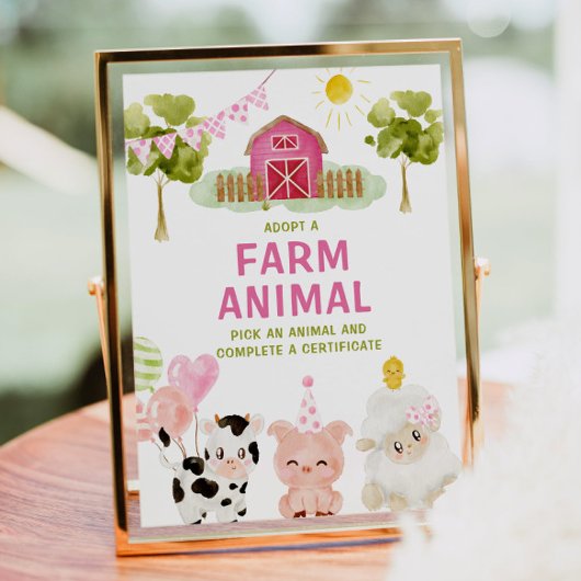 Poster Adopter un animal de ferme Barnyard Girl Birthday
