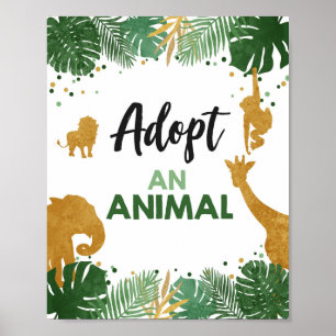 Poster Adopter un animal sauvage Safari Gold Birthday Par
