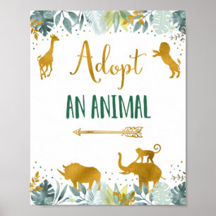 Poster Adopter un animal vert Gold Safari signe d'anniver