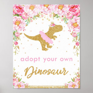 Poster Adopter un Dinosaure Anniversaire Signal Floral T-
