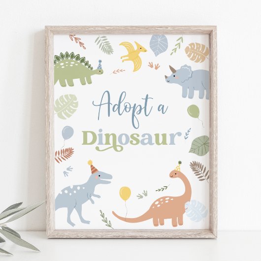 Poster Adopter Un Dinosaure Blue Boy Boho Anniversaire