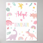 Poster Adopter Un Signe D'Anniversaire Dinosaur Boho Rose (Devant)