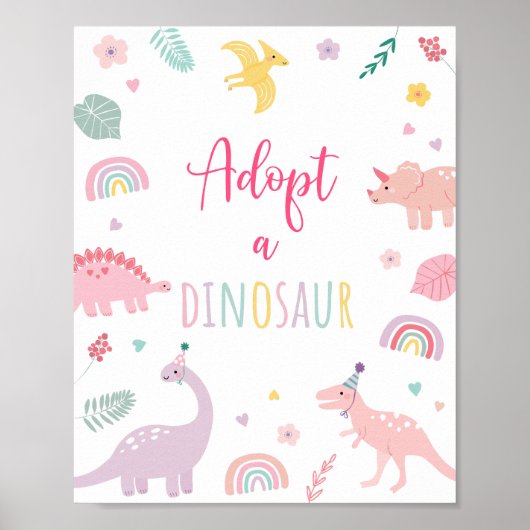 Poster Adopter Un Signe D'Anniversaire Dinosaur Boho Rose (Devant)