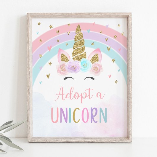 Poster Adopter Un Symbole De Fête D'Anniversaire Unicorn